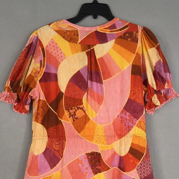 Farm Rio Dress Womens Large Red Orange Patchwork Twirl Boho Ruffle Peasant Loud - Picture 10 of 16